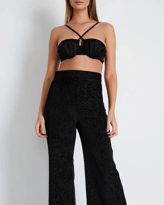Women Tops and Bodysuits PatBO Pleated Satin Bralette Top FINAL SALE Obsidian