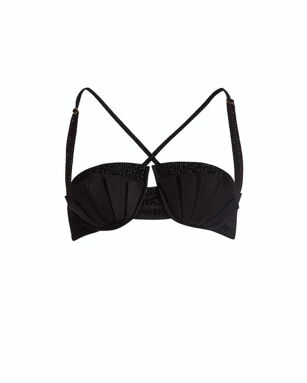 Women Tops and Bodysuits PatBO Pleated Satin Bralette Top FINAL SALE Obsidian