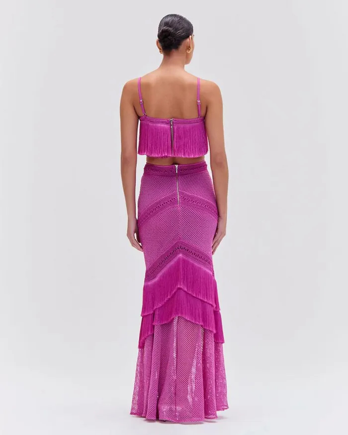 Women Tops and Bodysuits PatBO SLEEVELESS FRINGE CROPPED TOP Cerise