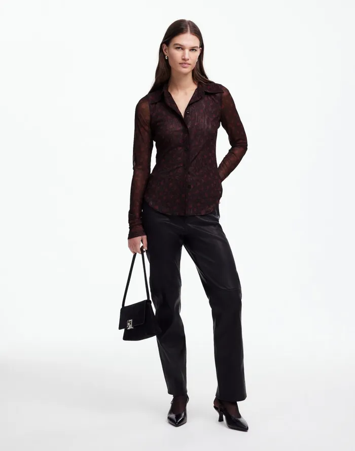 Women Tops and Shirts Madewell LongSleeve ButtonFront Top In Floral Mesh Bright Cherry