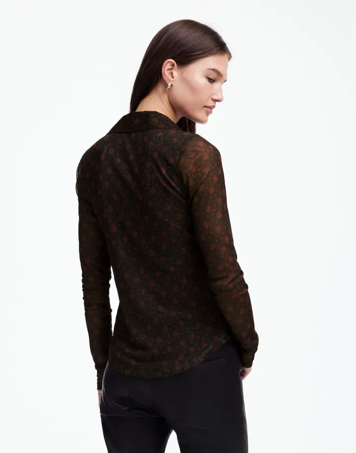Women Tops and Shirts Madewell LongSleeve ButtonFront Top In Floral Mesh Bright Cherry