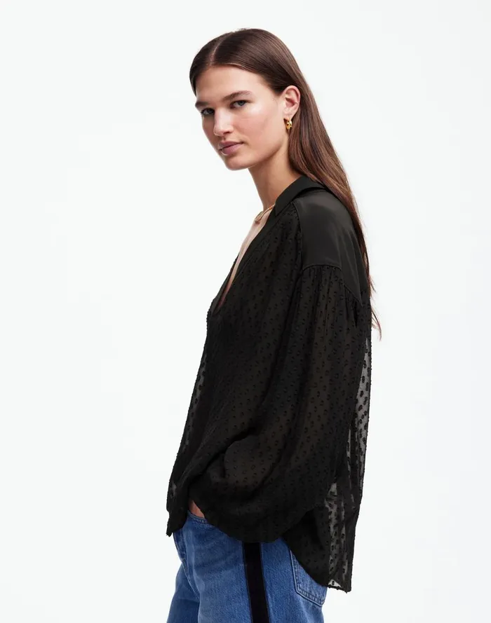 Women Tops and Shirts Madewell LongSleeve Popover Top True Black