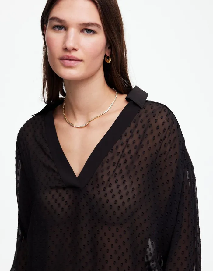 Women Tops and Shirts Madewell LongSleeve Popover Top True Black