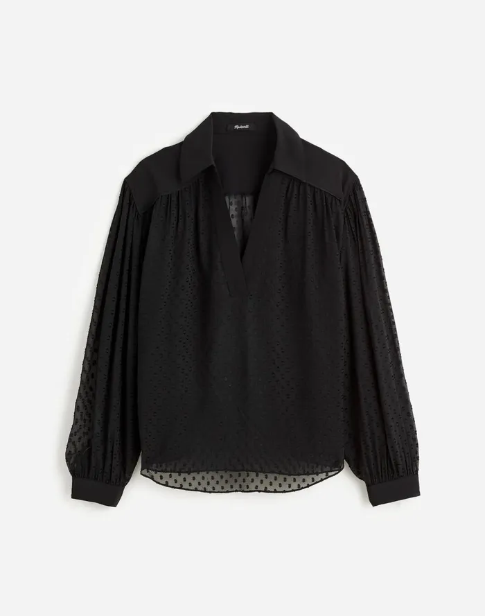 Women Tops and Shirts Madewell LongSleeve Popover Top True Black