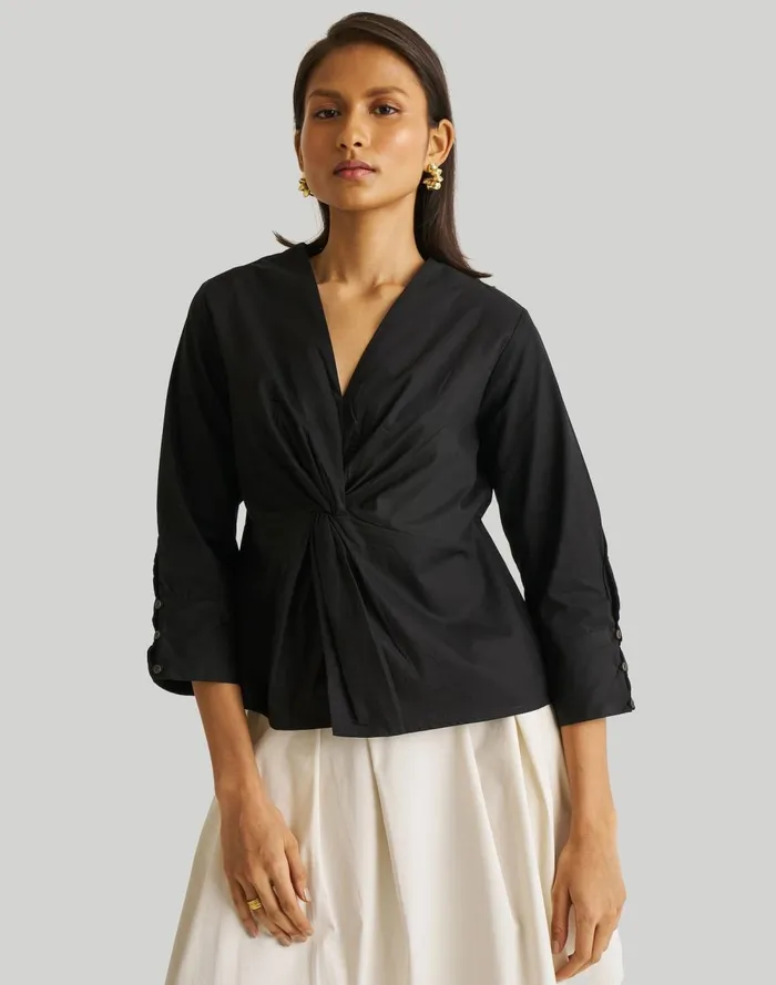 Women Tops and Shirts Madewell Reistor Front Twist Top Black