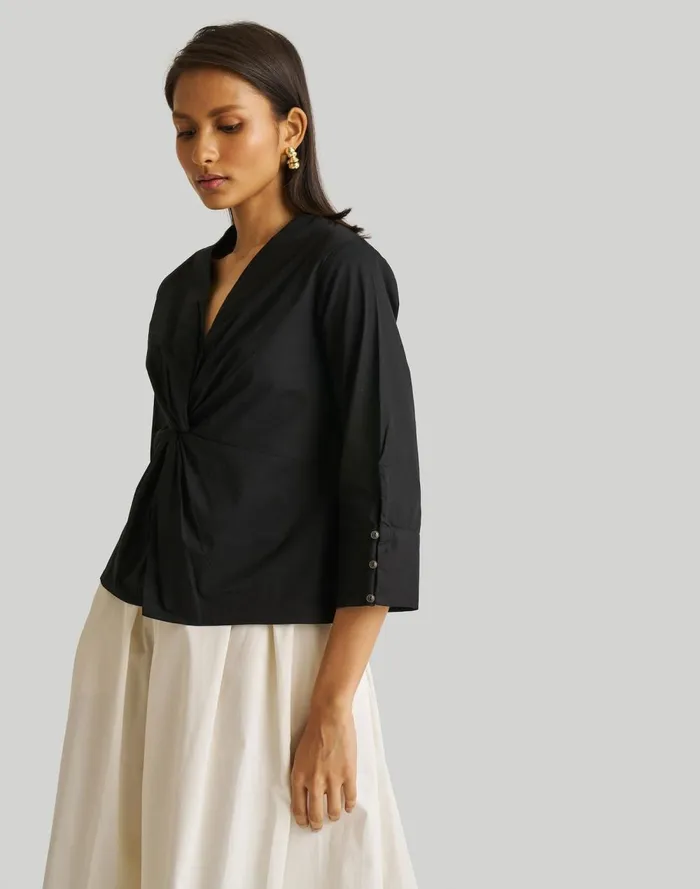 Women Tops and Shirts Madewell Reistor Front Twist Top Black