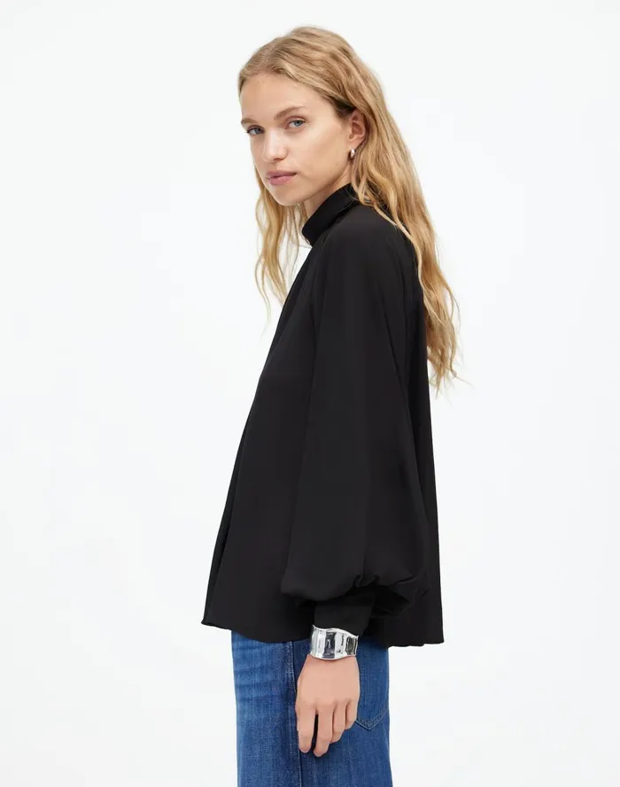 Women Tops and Shirts Madewell Turtleneck LongSleeve Top In Chiffon True Black