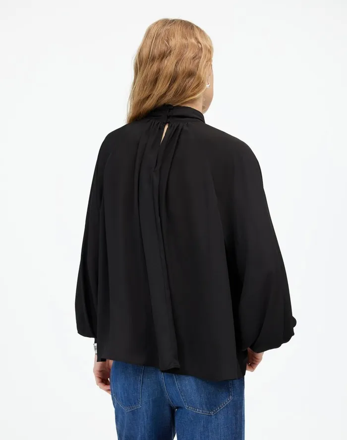 Women Tops and Shirts Madewell Turtleneck LongSleeve Top In Chiffon True Black