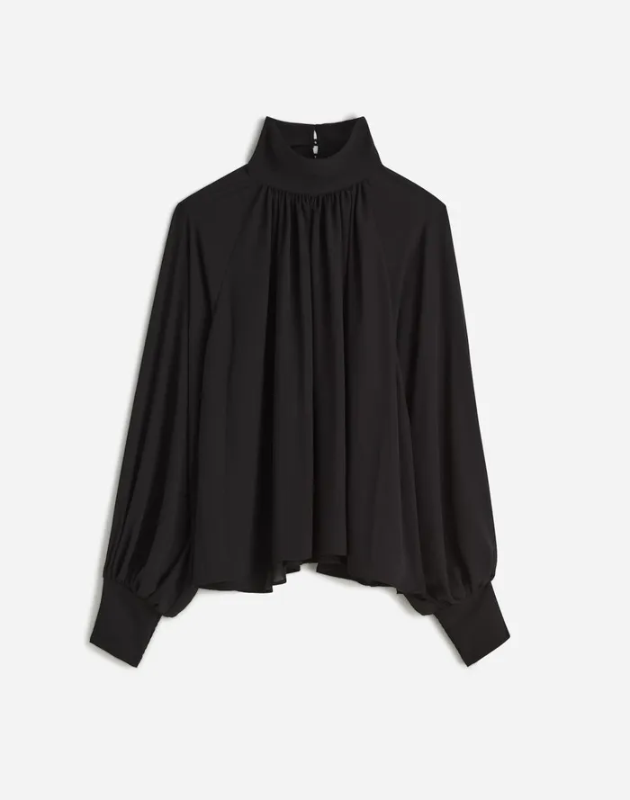 Women Tops and Shirts Madewell Turtleneck LongSleeve Top In Chiffon True Black