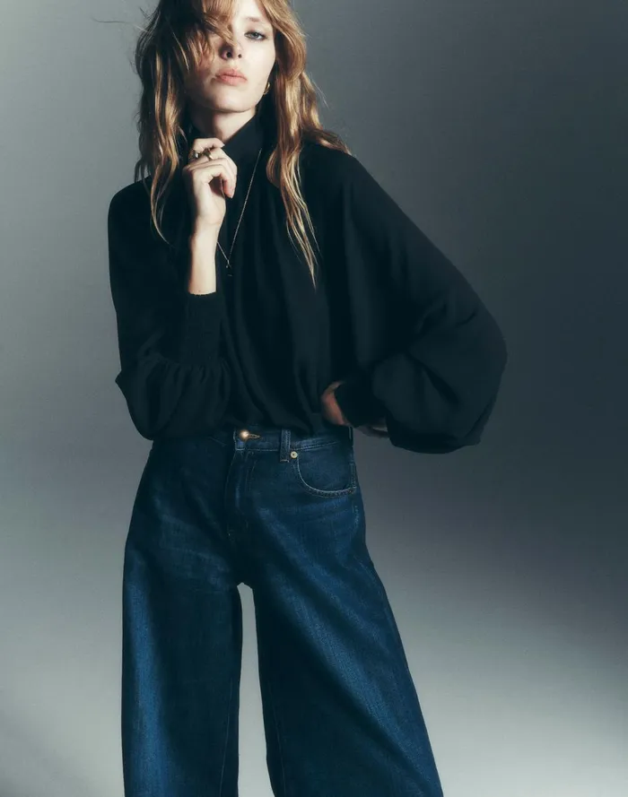 Women Tops and Shirts Madewell Turtleneck LongSleeve Top In Chiffon True Black