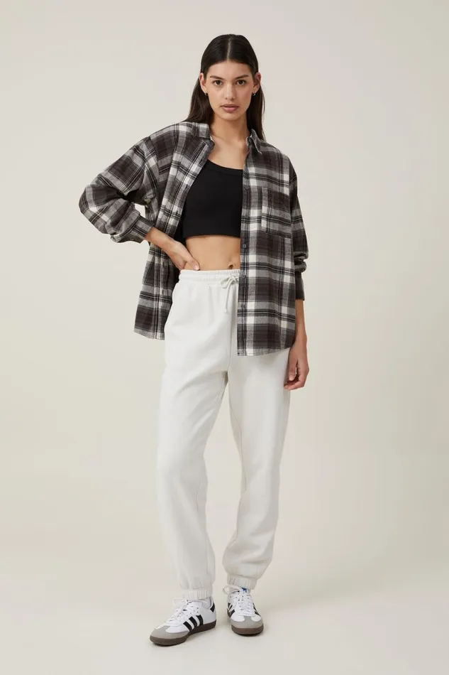Women Tops Cotton On Boyfriend Flannel Shirt Fin Check Graphite