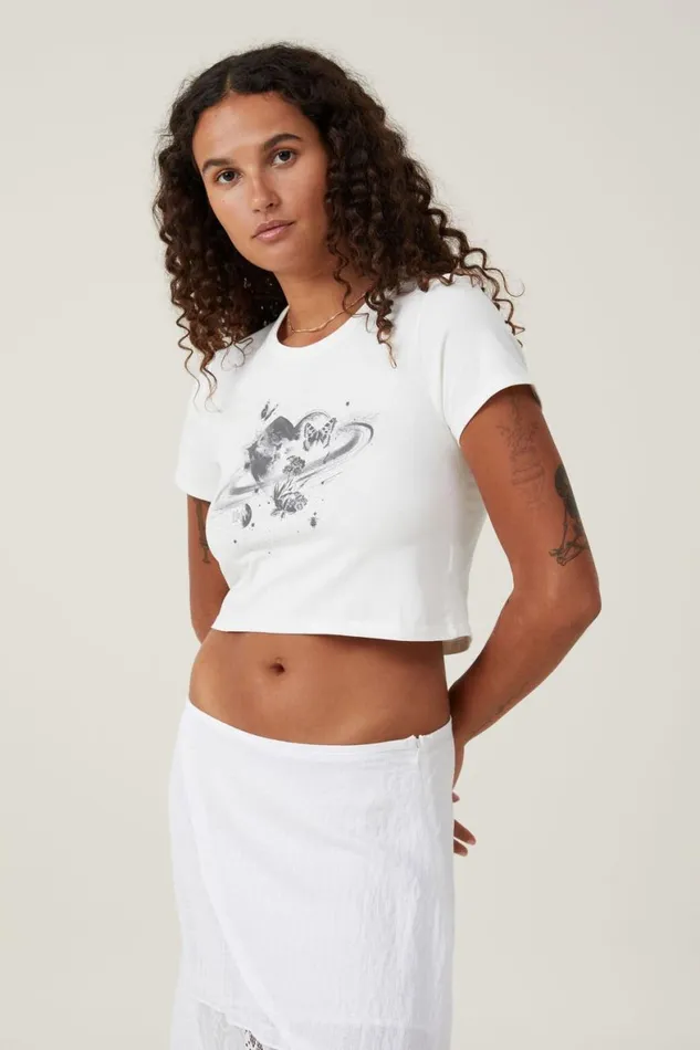 Women Tops Cotton On Crop Fit Graphic Tee Divine Cosmosvintage White
