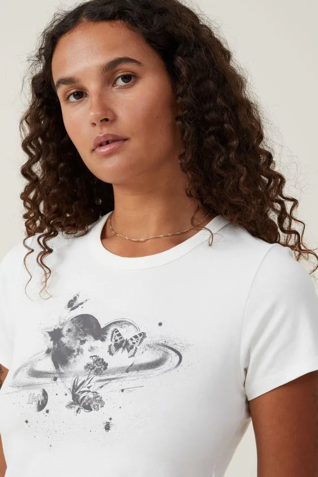 Women Tops Cotton On Crop Fit Graphic Tee Divine Cosmosvintage White