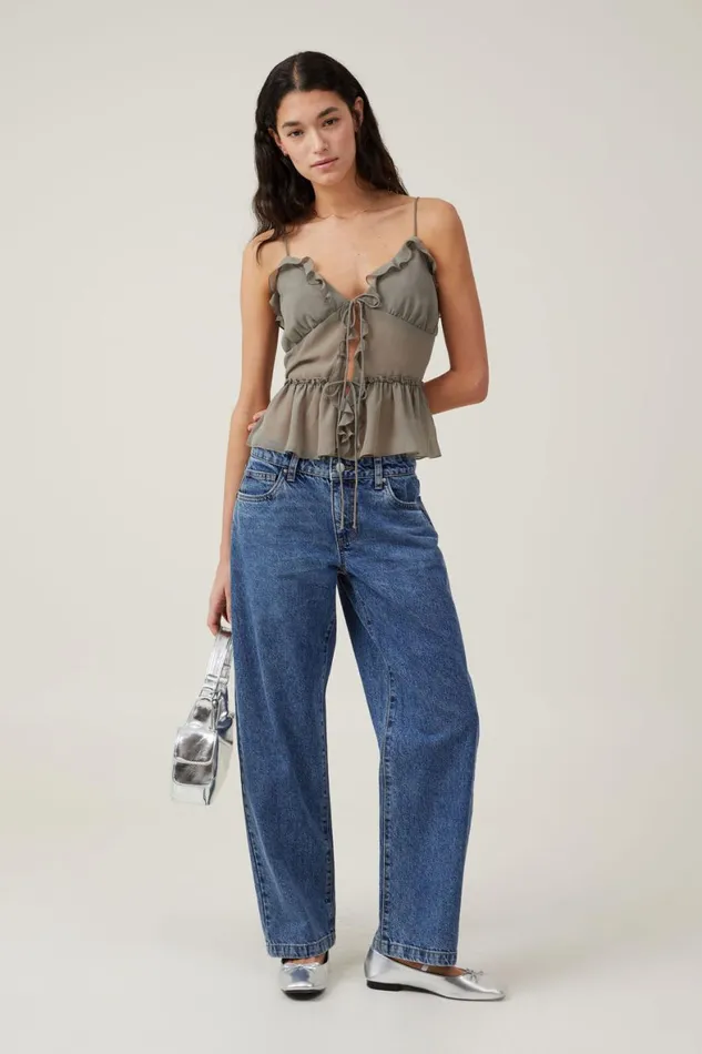 Women Tops Cotton On Harper Tie Up Cami Woodland