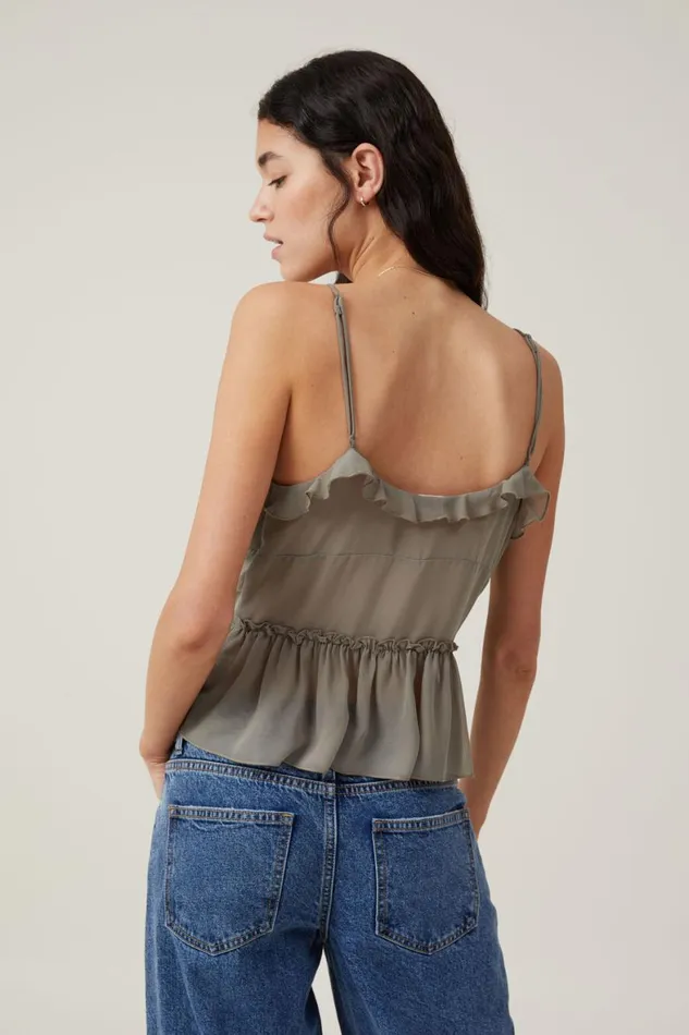 Women Tops Cotton On Harper Tie Up Cami Woodland