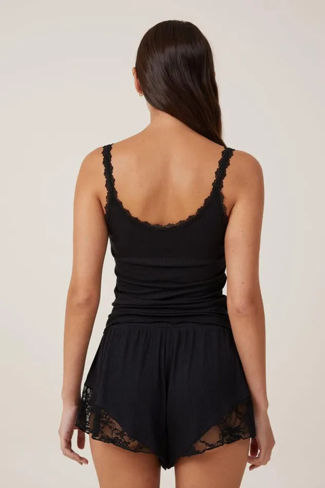 Women Tops Cotton On Lacey Rib Cami Black