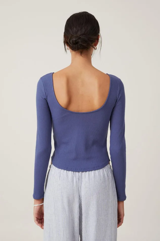 Women Tops Cotton On Margot Boat Neck Long Sleeve Top Vintage Navy