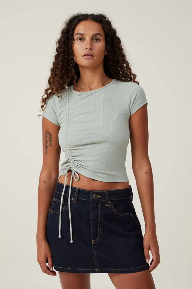 Women Tops Cotton On Marli Rouched Front Short Sleeve Top Sage Green