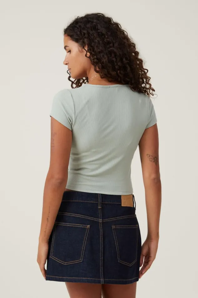 Women Tops Cotton On Marli Rouched Front Short Sleeve Top Sage Green