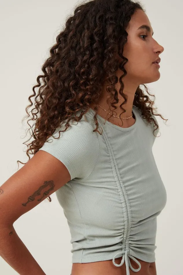 Women Tops Cotton On Marli Rouched Front Short Sleeve Top Sage Green
