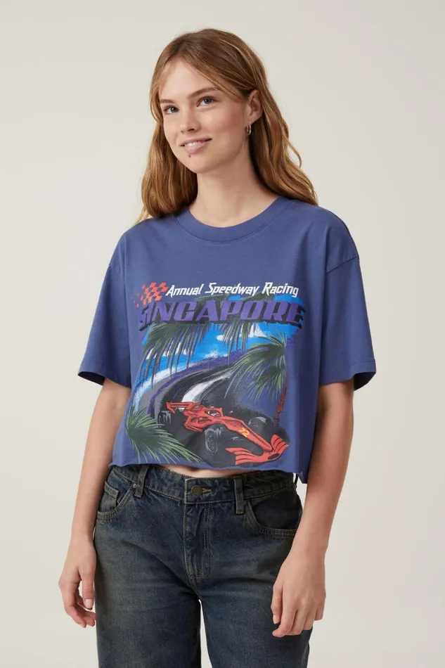 Women Tops Cotton On Oversized Chopped Graphic Tee Singapore Vintage Navy