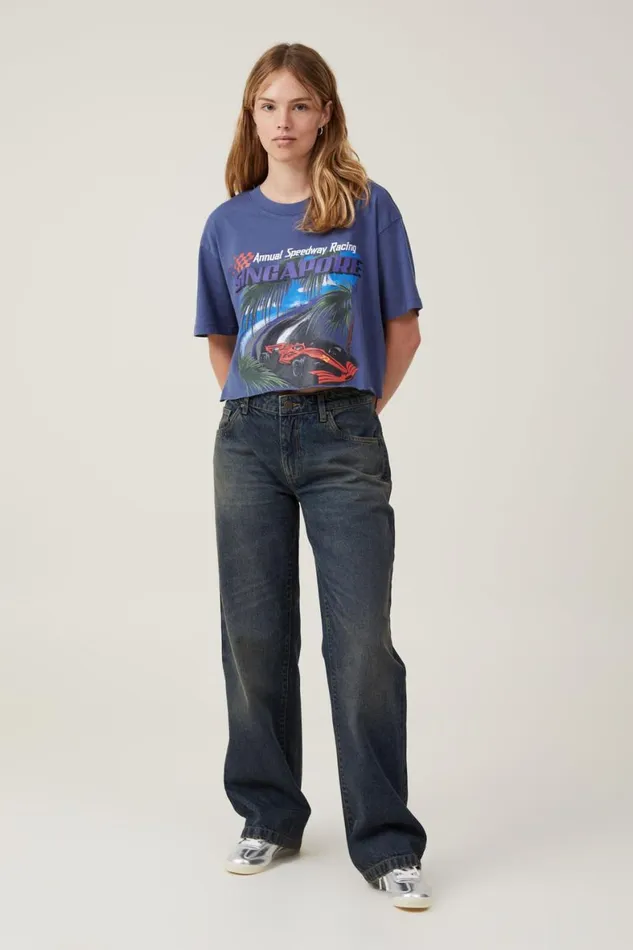 Women Tops Cotton On Oversized Chopped Graphic Tee Singapore Vintage Navy