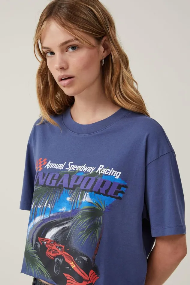 Women Tops Cotton On Oversized Chopped Graphic Tee Singapore Vintage Navy