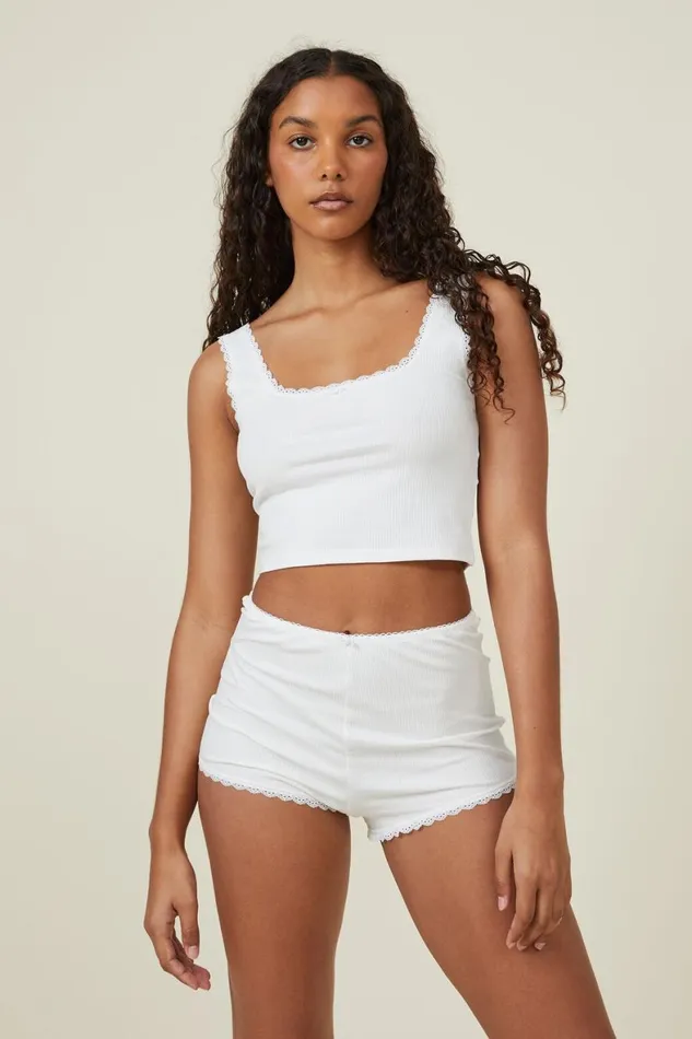 Women Tops Cotton On Rib Lace Tank White