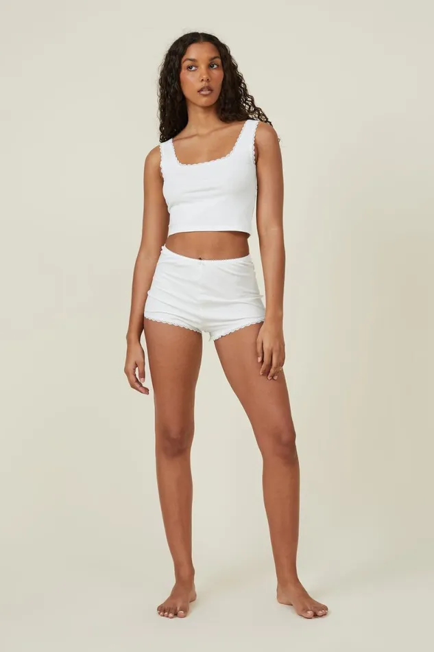 Women Tops Cotton On Rib Lace Tank White