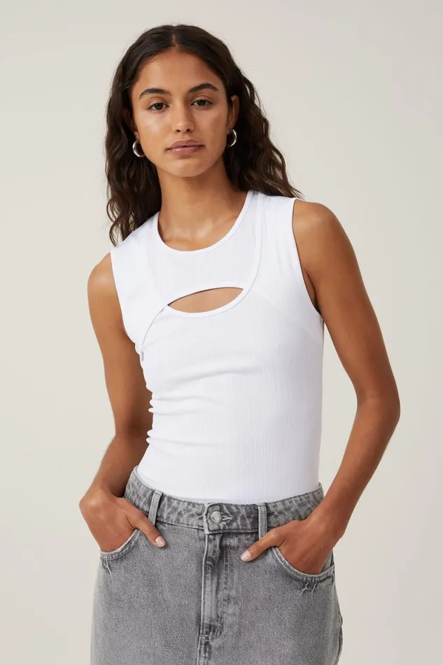 Women Tops Cotton On Romy Cut Out Tank White