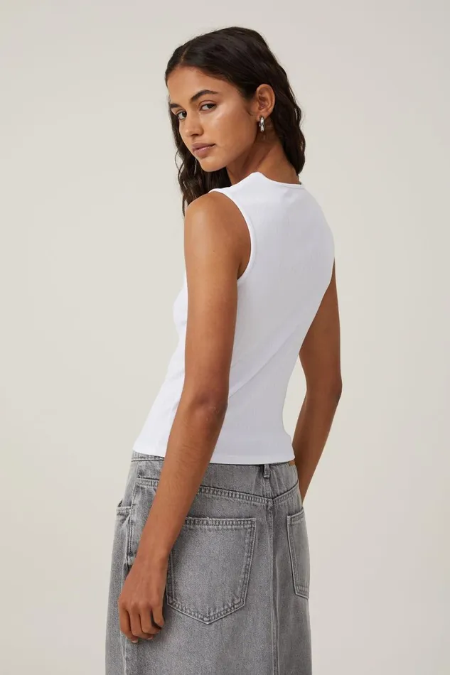 Women Tops Cotton On Romy Cut Out Tank White