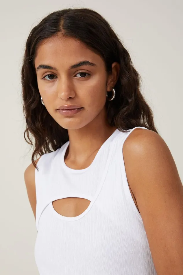 Women Tops Cotton On Romy Cut Out Tank White