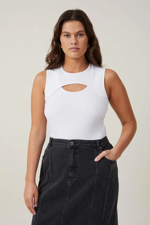 Women Tops Cotton On Romy Cut Out Tank White