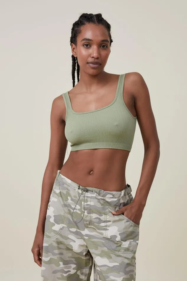 Women Tops Cotton On Seamless Abbie Micro Crop Tank Cool Khaki
