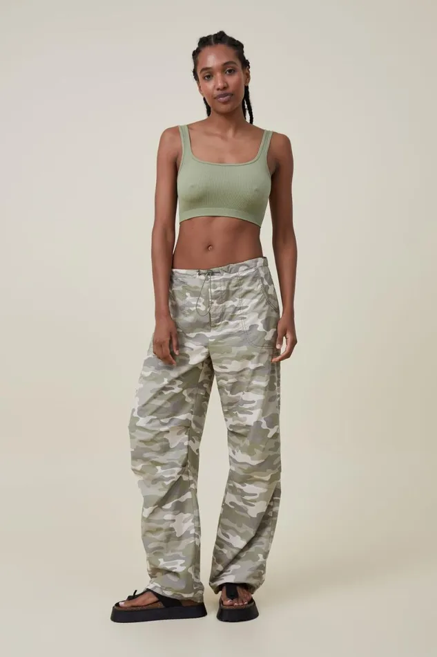 Women Tops Cotton On Seamless Abbie Micro Crop Tank Cool Khaki