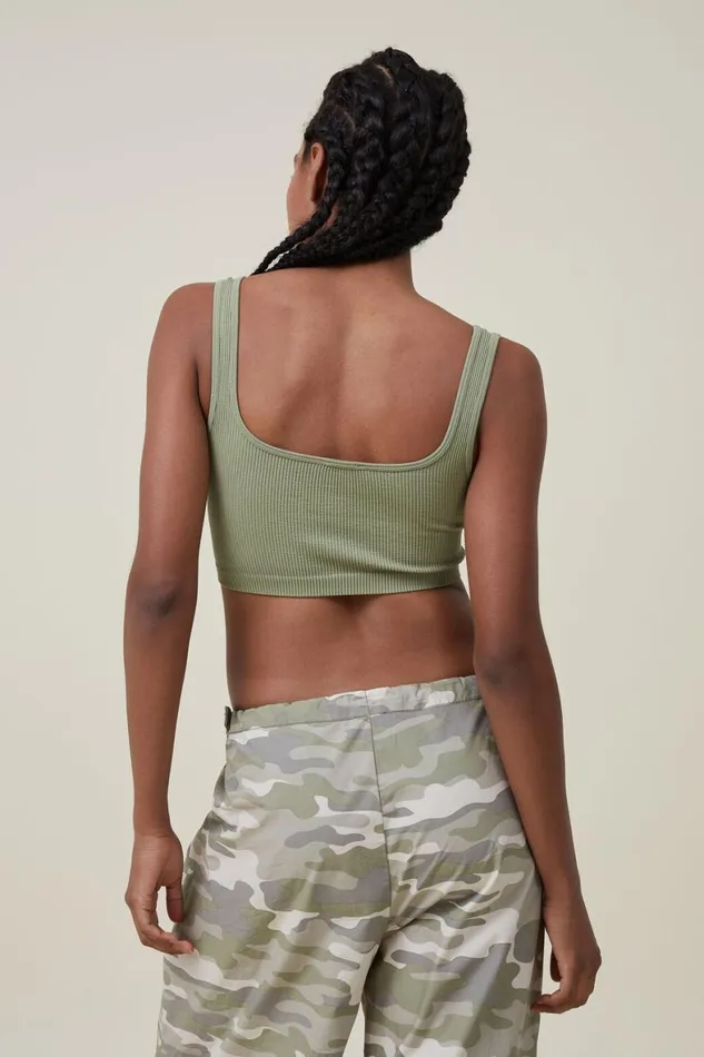 Women Tops Cotton On Seamless Abbie Micro Crop Tank Cool Khaki