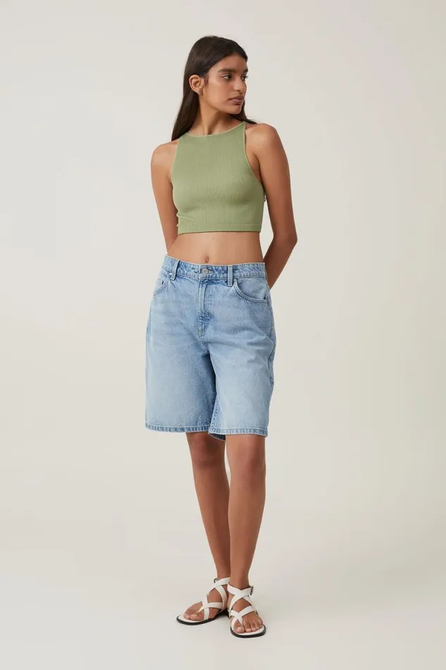 Women Tops Cotton On Seamless Benni High Neck Tank Cool Khaki