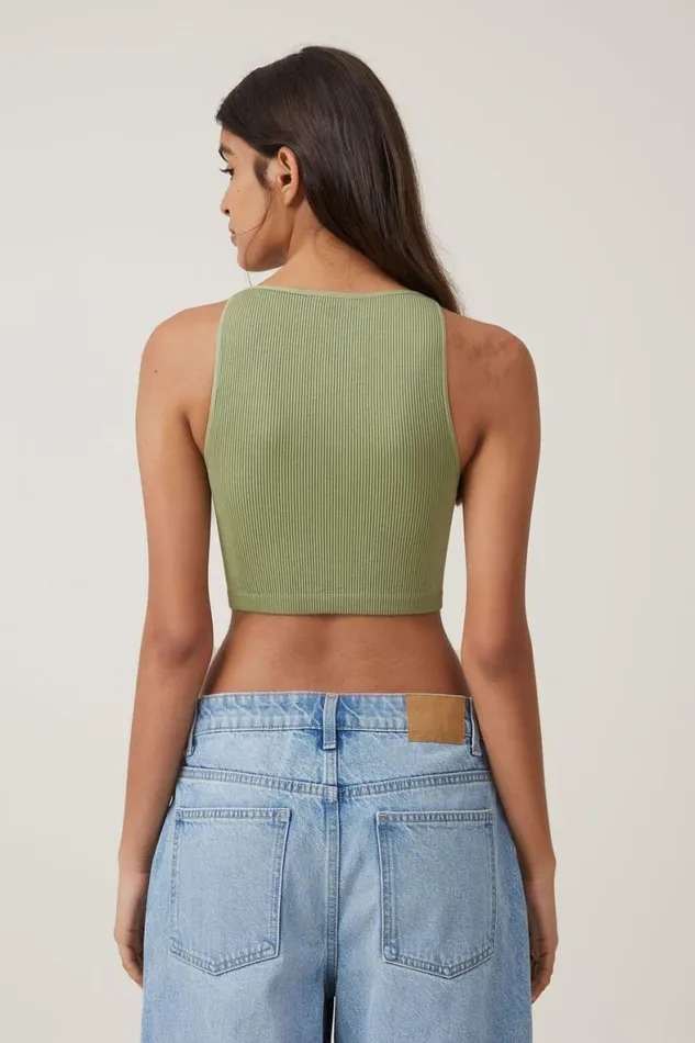 Women Tops Cotton On Seamless Benni High Neck Tank Cool Khaki