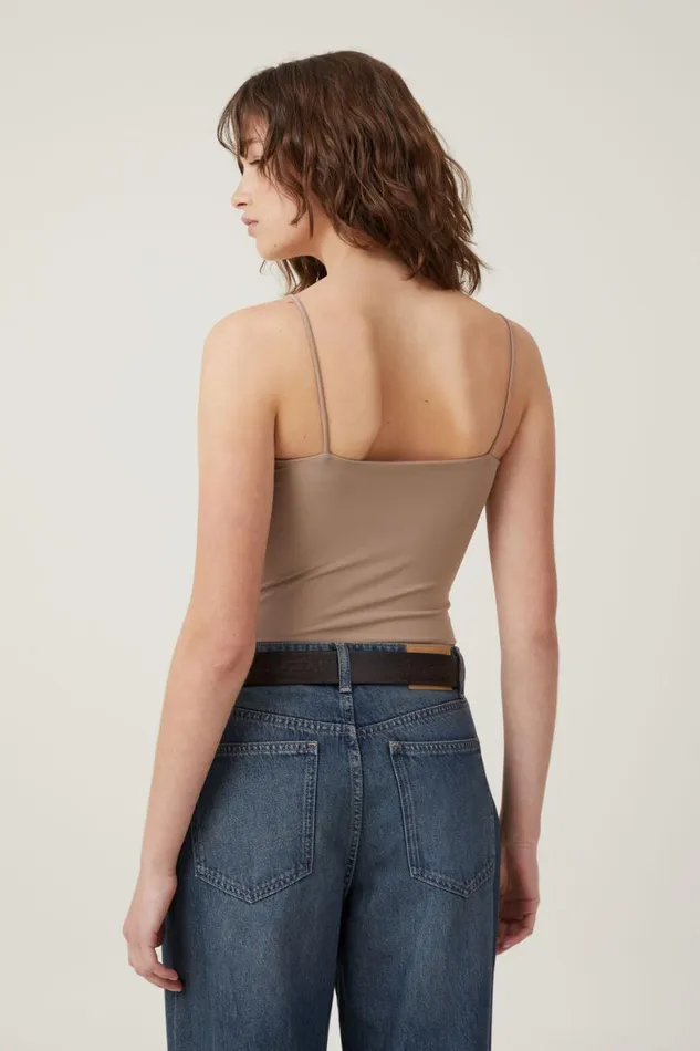 Women Tops Cotton On Smooth Straight Neck Bodysuit Mocha