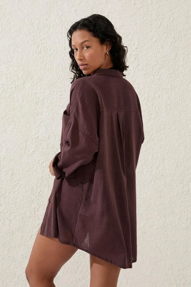 Women Tops Cotton On Swing Beach Shirt Willow Brown