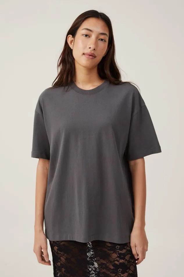 Women Tops Cotton On The Boxy Oversized Tee Graphite