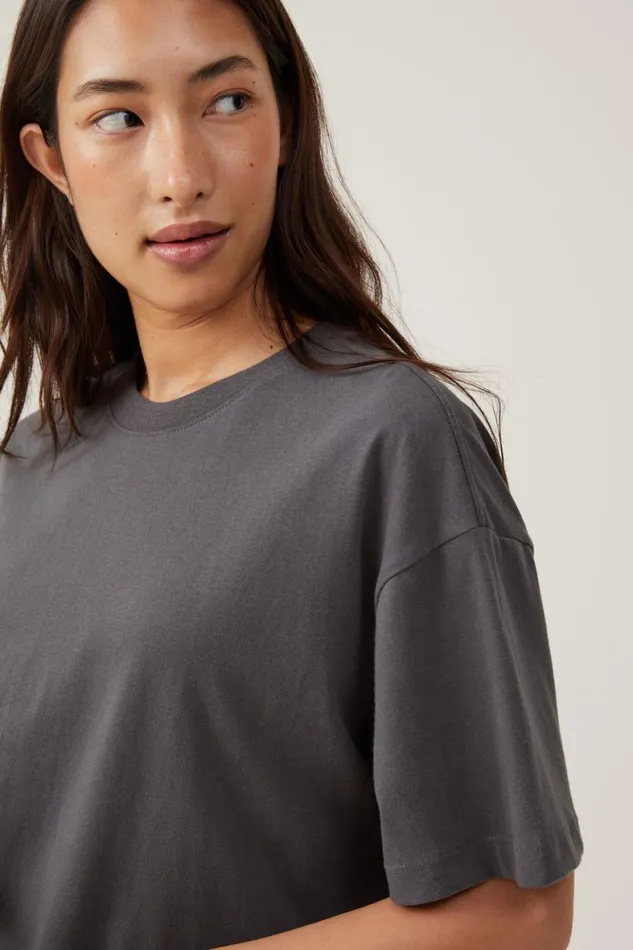 Women Tops Cotton On The Boxy Oversized Tee Graphite