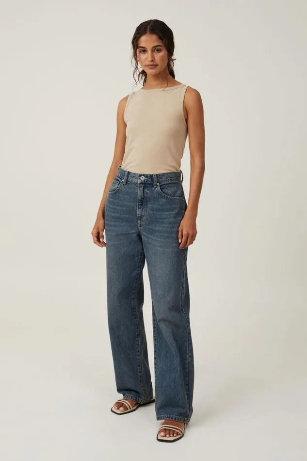 Women Tops Cotton On The One Basic Boat Neck Tank Mid Taupe