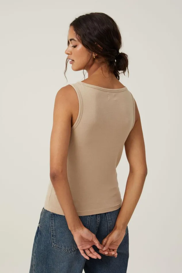 Women Tops Cotton On The One Basic Boat Neck Tank Mid Taupe