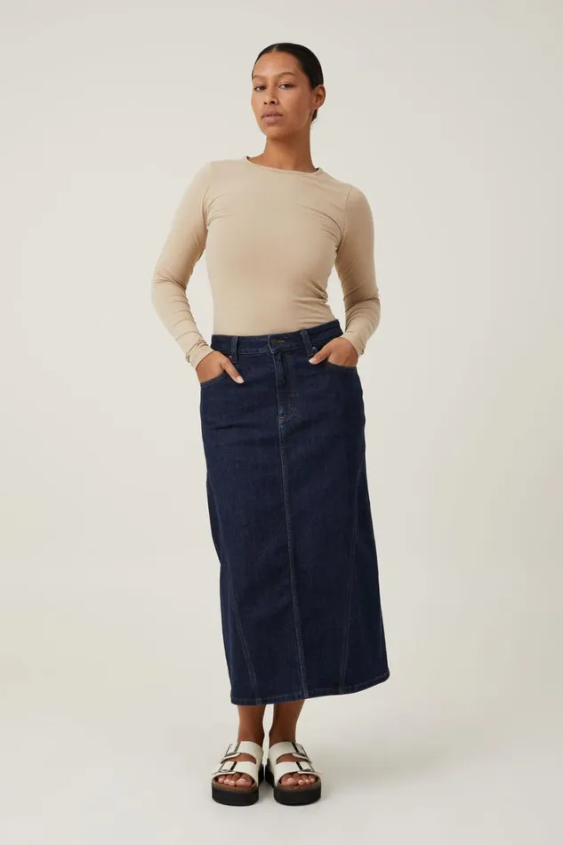 Women Tops Cotton On The One Basic Crew Neck Long Sleeve Top Mid Taupe
