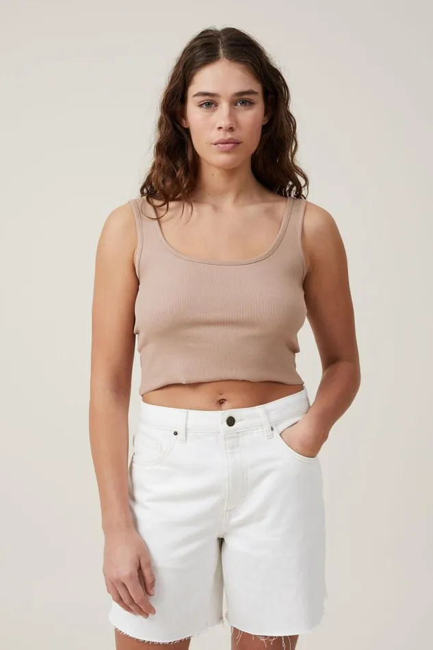 Women Tops Cotton On The One Organic Rib Crop Tank Chestnut
