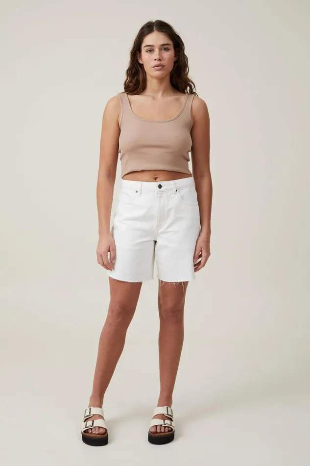 Women Tops Cotton On The One Organic Rib Crop Tank Chestnut