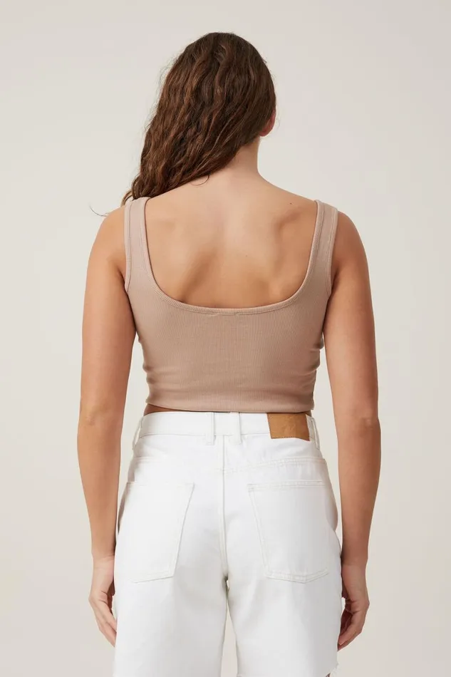 Women Tops Cotton On The One Organic Rib Crop Tank Chestnut