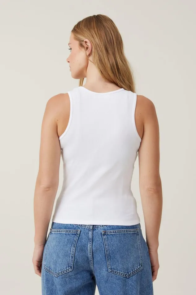 Women Tops Cotton On The One Organic Rib Racer Tank White
