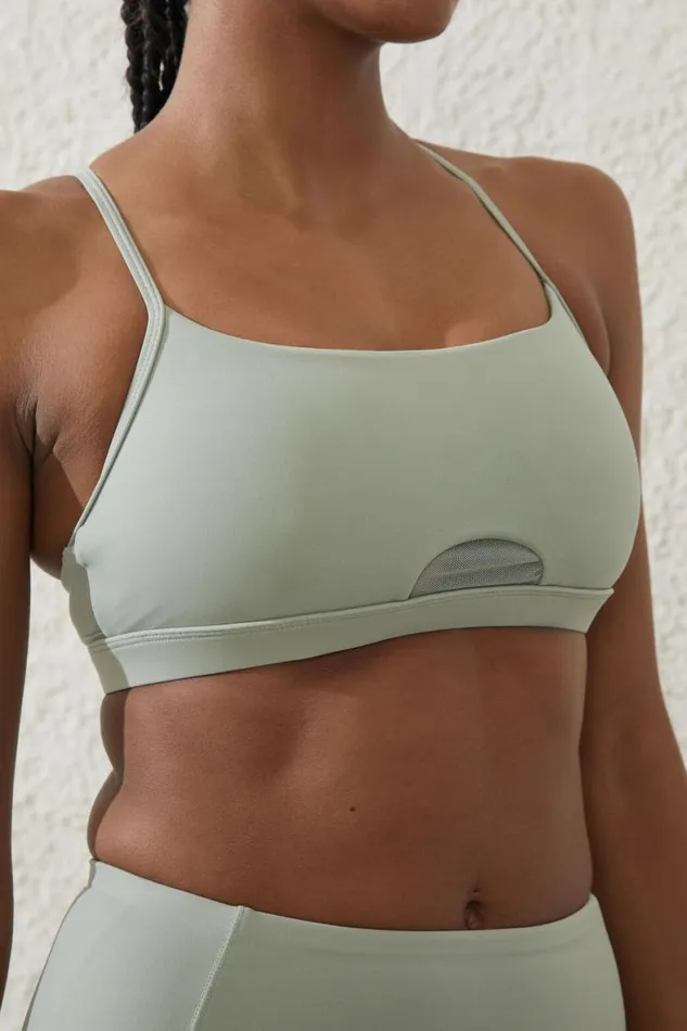 Women Tops Cotton On Ultra Luxe Mesh Strappy Crop Green Cloud